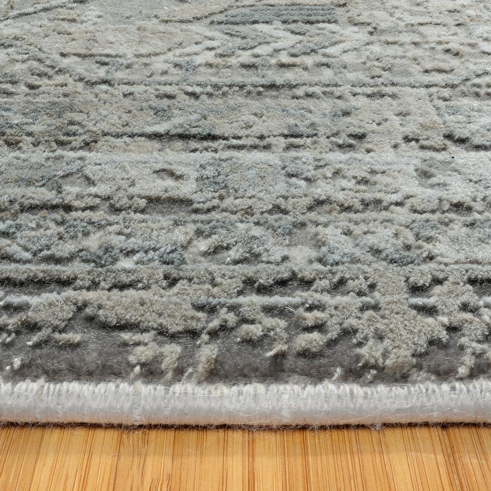 Gray and Taupe Viscose Acrylic Runner Rug with Fringe
