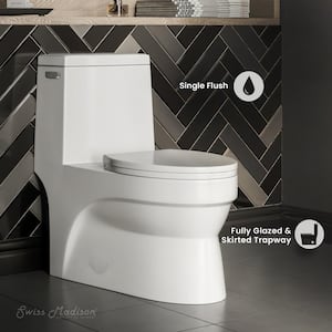 Virage 1-Piece 1.28 GPF Single Flush Elongated Toilet in Glossy White, Seat Included