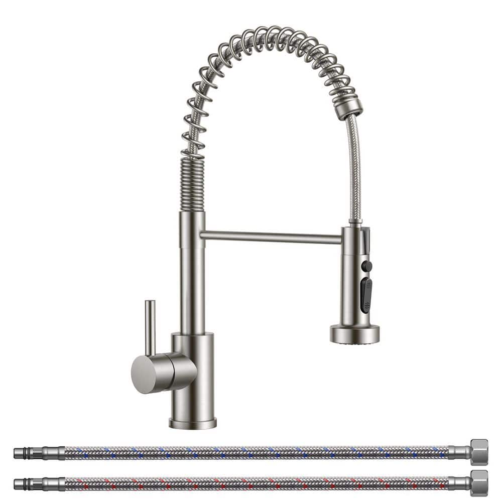 FORIOUS Single Spring Handle Kitchen Faucet with Pull Down Sprayer