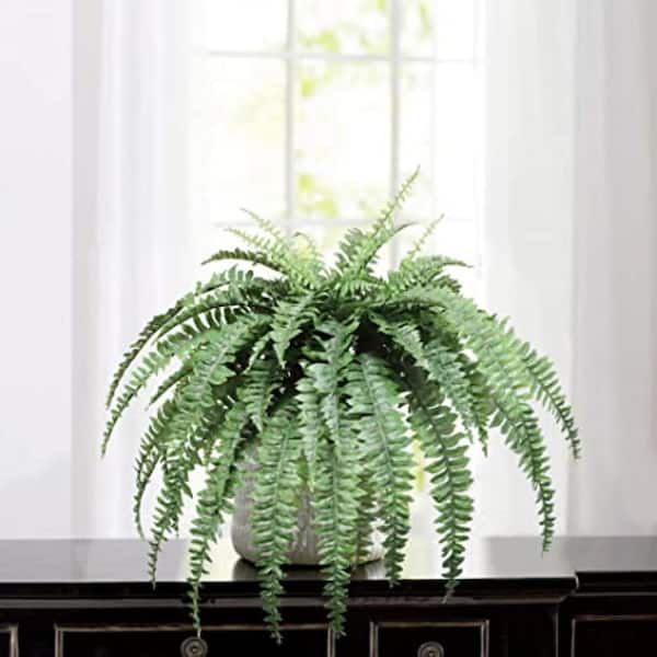 4pcs Artificial Fake Boston Fern Plastic Plants Bushes Artificial Ferns  Plant for Outdoor UV Resistant (Green)
