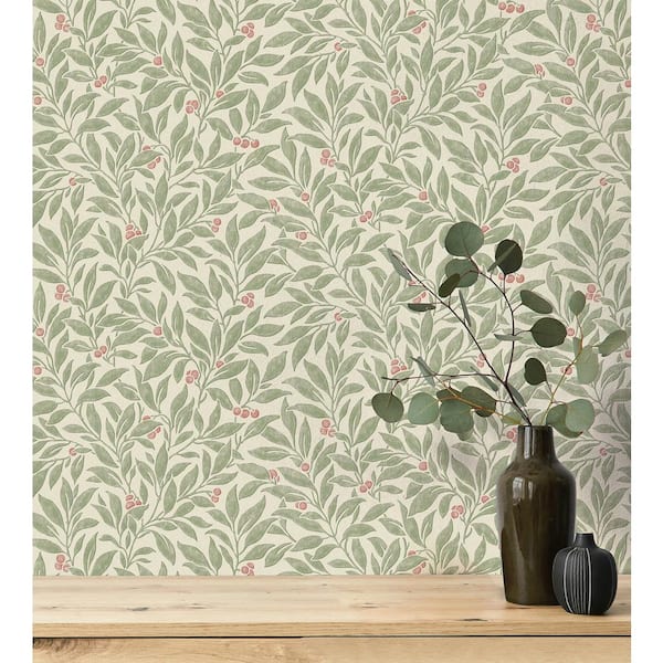 Green Winter Berry Vine Wallpaper Sample