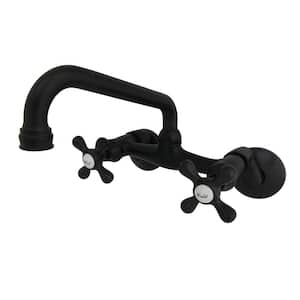 Low Spout Adjustable Center 2-Handle Wall-Mount Standard Kitchen Faucet in Matte Black