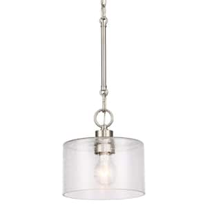 Avalon 60-Watt 1-Light Brushed Nickel Modern Pendant Light with Clear Seeded Shade, No Bulb Included