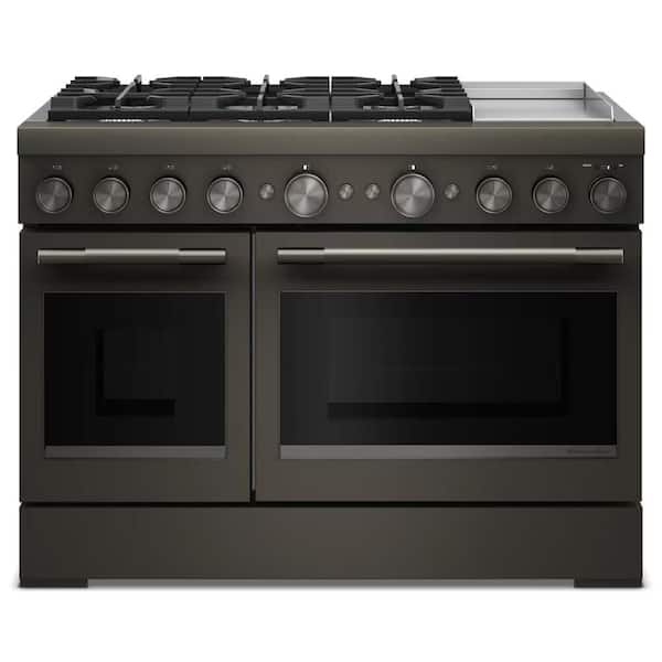 48 in. 6 Burners Commercial-Style Double Oven Dual Fuel Range in Black Ore with Griddle
