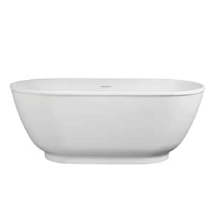 59 in. x 29 in. Acrylic Freestanding Soaking Bathtub in Matte White With Matte Black Drain, Bamboo Tray