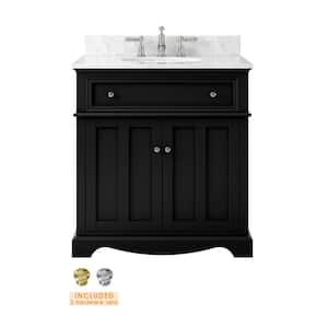 Fremont 32 in W x 22 in D x 34 in H Single Sink Bath Vanity in Black With Engineered White Marble Top