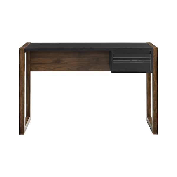 Welwick Designs 46 Fluted Drawer Composite Writing Desk - Dark Walnut/Solid Black