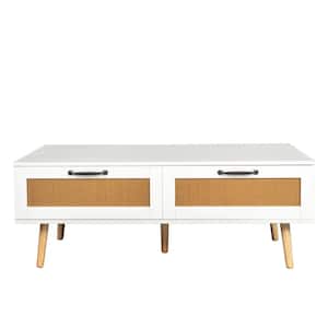 Modern 47.24 in. White Rectangle Wood Lift Top Coffee Table with 2 Storage Drawers