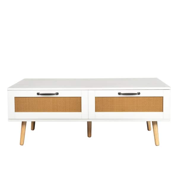 Tidoin Modern 47.24 in. White Rectangle Wood Lift Top Coffee Table with ...