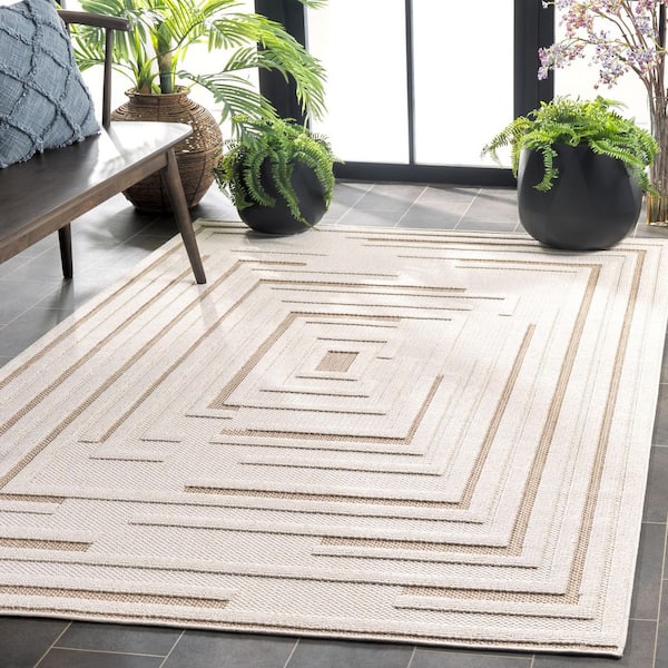 Global Light Beige/Beige 9 ft. x 12 ft. Geometric High-Low Indoor/Outdoor Area Rug