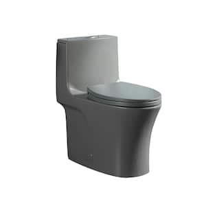 1-Piece 28.74 in. H 1.1/1.6 GPF Dual Flush Elongated Shape Ceramic Toilet in Grey