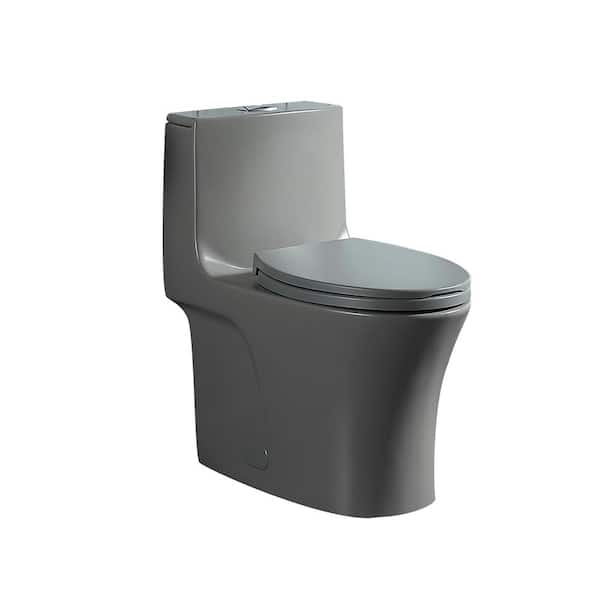 FUNKOL 28.7 in. H One-Piece 1.1/1.6 GPF Dual Flush Elongated Ceramic Toilet in Grey with Soft Close Seat