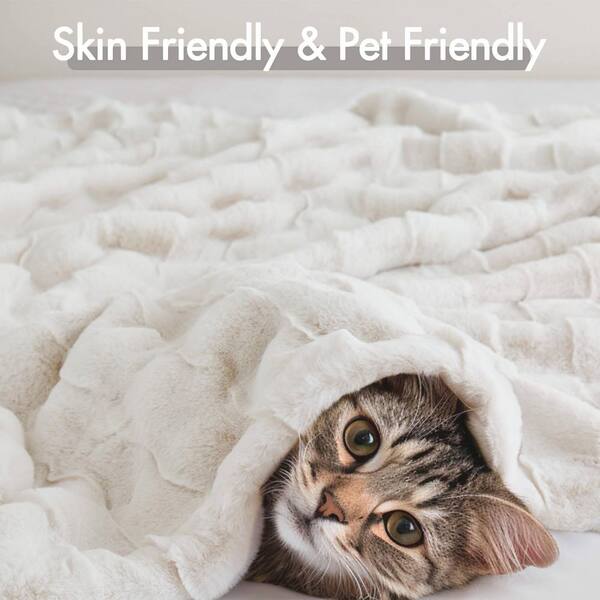 Madison Park Camille Ivory Faux Fur Throw Blanket MP50-8255 - The