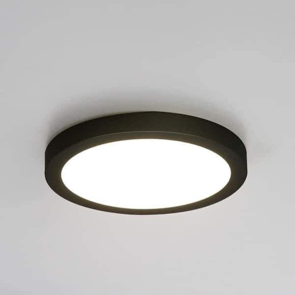 9.5 in. Black Trim Round LED Flush Mount Ceiling Light, 15-Watt 4000K Panel Light for Bathroom, Hallway, Kitchen