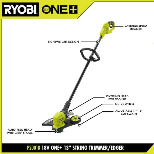RYOBI ONE+ 18V 13 Cordless Battery String Trimmer/Edger with