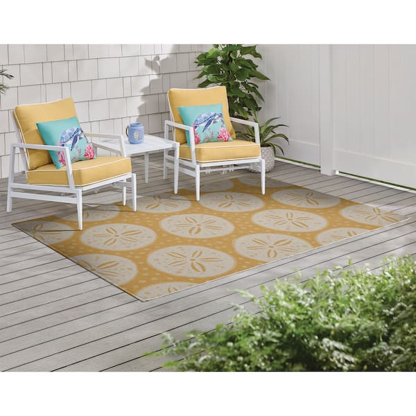 Sand Dollars Yellow/Ivory 8 ft. x 10 ft. Indoor/Outdoor Area Rug
