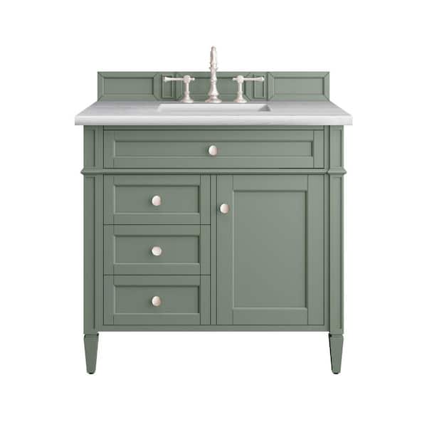 James Martin Vanities Brittany 36.0 in. W x 23.5 in. D x 33.8 in. H Bathroom Vanity in Smokey Celadon with Arctic Fall Solid Surface Top