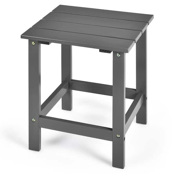 Costway 18 in. Gray Square Wood Patio Outdoor Coffee Table Side Slat Deck
