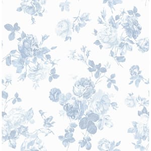 Everblooming Rosettes Dreamy Sky Blue Cabbage Rose Bouquets Wallpaper Sample