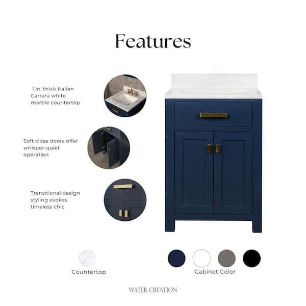 Water Creation Madison 24 in. W x 21.5 in. D x 34 in. H Single