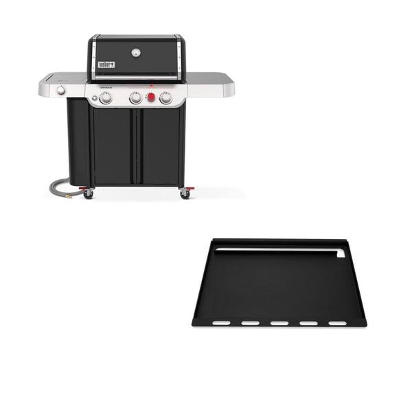 Weber Genesis E-335 3-Burner Natural Gas Grill in Black with Full Size Griddle Insert