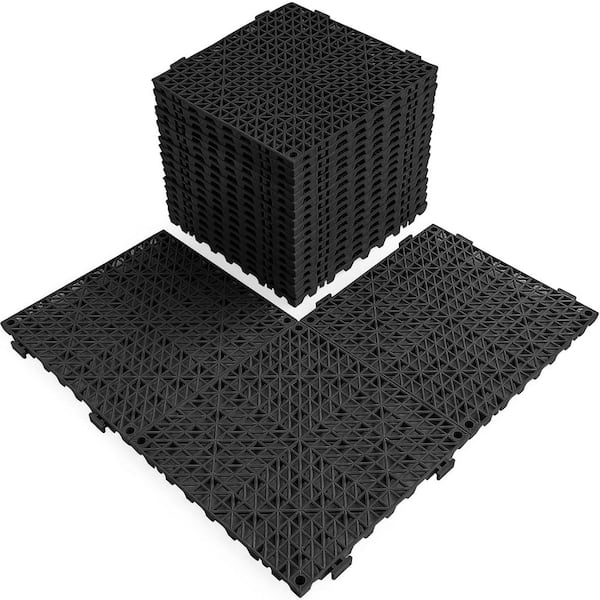 Afoxsos 1 ft. x 1 ft. PVC Non-Slip Interlocking Drainage Tiles in Black for Deck, Shower, Pool, Shed and Garage, 18-Pack
