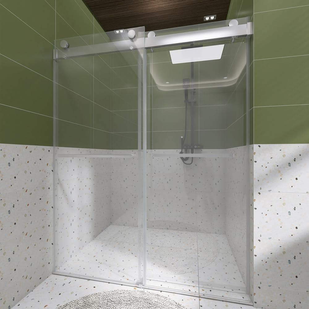 48" W x 76" H Frameless Chrome Sliding Shower Door with Clear Glass