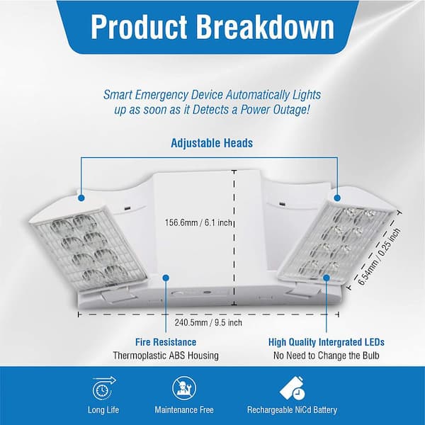 CIATA 75-Watt Equivalent Integrated LED Emergency Lights with 3.6-Volt  Battery Backup (2-Pack) 60418L - The Home Depot