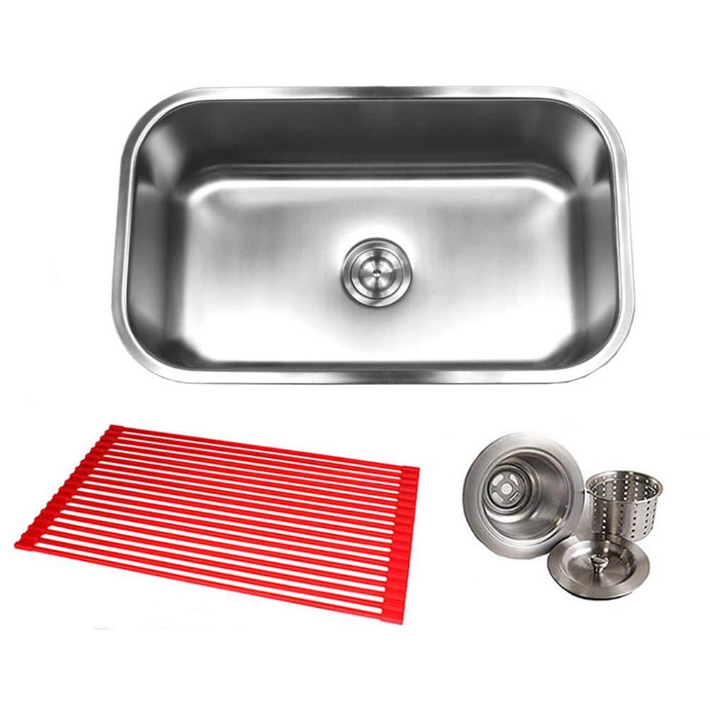 Undermount 18-Gauge Stainless Steel 30 in. x 18-1/8 in. x 10 in. Deep Single Bowl Kitchen Sink Brushed Finish Combo -  Kingsman Hardware, 18-960-PK