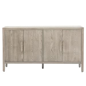 60.00 in. W x 15.70 in. D x 34.60 in. H Gray Linen Cabinet Sideboard with 4-Metal Handles, 4-Shelves and 4-Doors