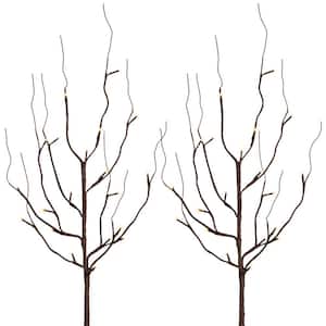 39 in. Tall Battery-Operated LED-Illuminated Brown PVC Wrapped City Branch with Timer Feature (Set of 2)