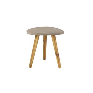 Gray Round Wood Outdoor Accent Table with Concrete Inspired Top and Slender Tapered Legs