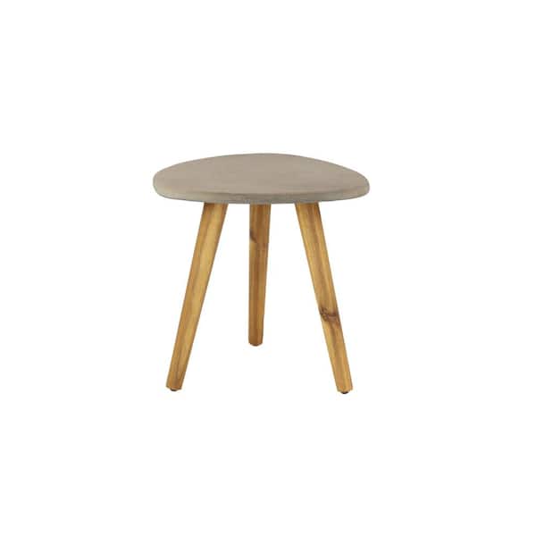 Litton Lane Gray Round Wood Outdoor Accent Table with Concrete Inspired Top and Slender Tapered Legs