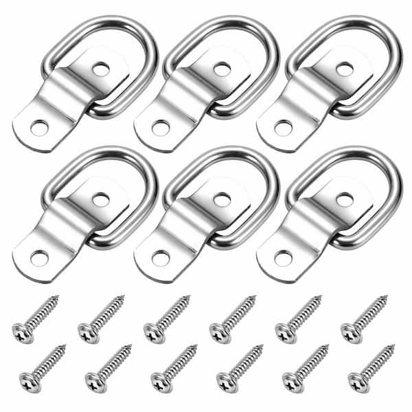 6-Pack Heavy Duty Stainless Steel D Ring Tie Down Anchors for Trailer Truck Camper Boat Cargo Control with Screws
