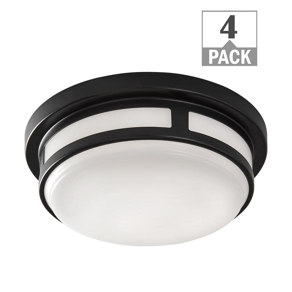 Hampton Bay 9 in. Round Black Indoor Outdoor LED Flush Mount Ceiling