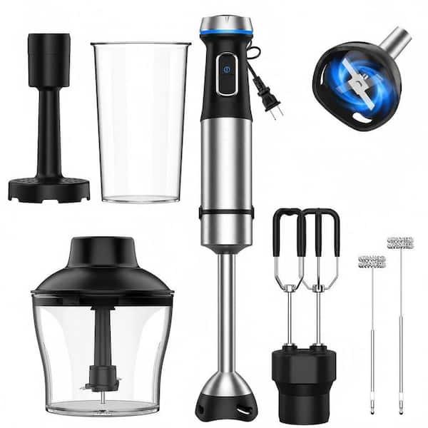 6 in 1 Hand Blender with Stainless Steel Blade, 15 Speed Stick Blenders Electric, Black