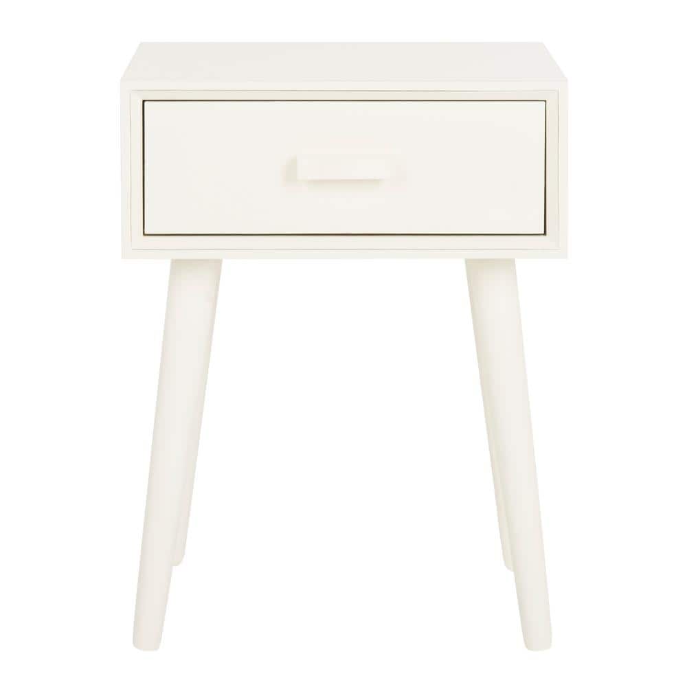 Lyle Transitional Rectangular Pine Wood Side Table with Storage - Distressed White