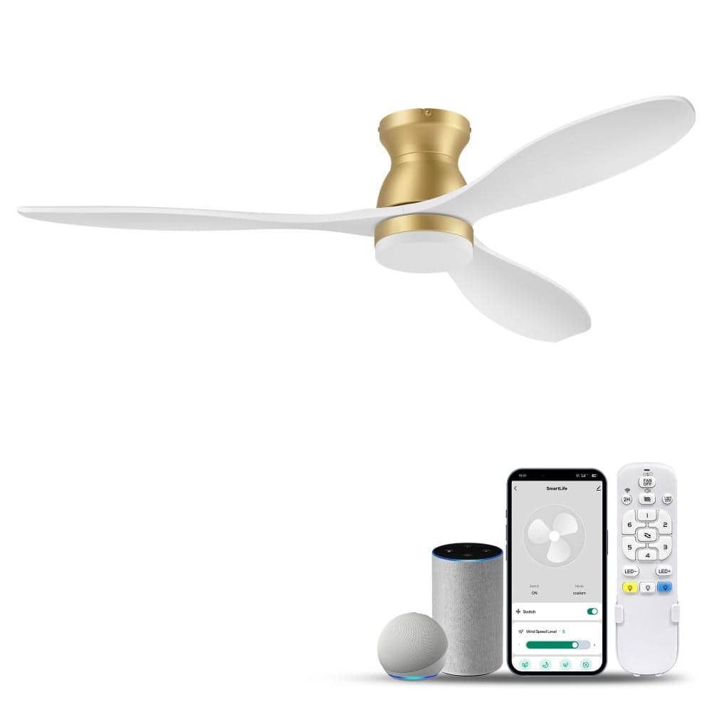 52 in. LED Indoor/Outdoor Flush Mount Gold Ceiling Fan with Wood Blades, Multi Remote price history on PriceWatchPro