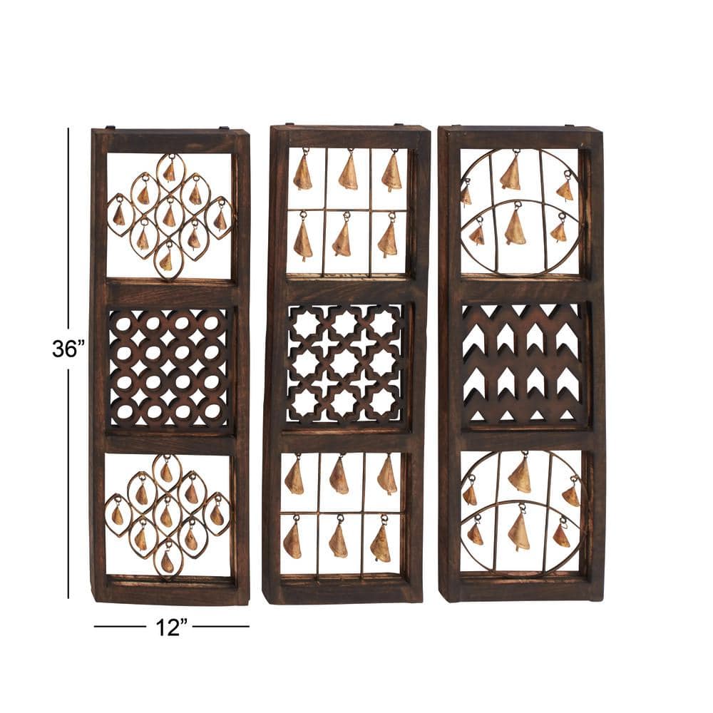 Brown Wood and Metal Bell Wall Decor Set of Three