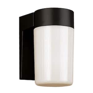 Pershing 1-Light Black Outdoor Wall Light Fixture with Opal Glass Jelly Jar Shade