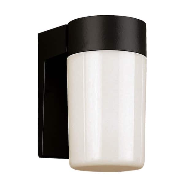 Bel Air Lighting Pershing 1-Light Black Outdoor Wall Light Fixture with Opal Glass Jelly Jar Shade