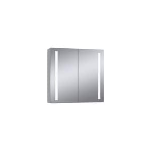 28 in. W x 28 in. H Framed Rectangular LED Light Bathroom Vanity Mirror in Gray