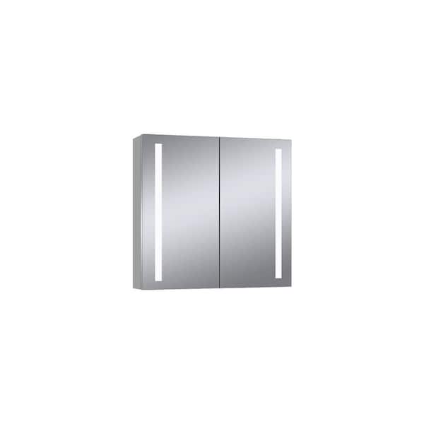 Dreamwerks 28 in. W x 28 in. H Framed Rectangular LED Light Bathroom Vanity Mirror in Gray