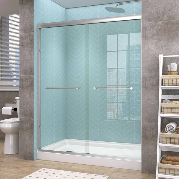 Getpro 50 in.-54 in. W x 72 in. H Double Sliding Framed Alcove Bypass Shower Door in Brushed Nickel with 1/4 in. Clear Glass