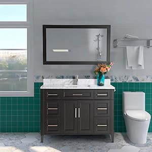 48 in. W x 22 in. D x 36 in. H Vanity in Espresso with Single Basin Vanity Top in White and Grey Marble and Mirror