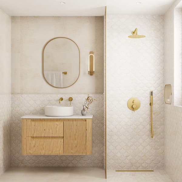 Crozet 2-Spray 10 in. Dual Shower Head Wall Mount Round Fixed and Handheld Shower Head 1.8 GPM in Brushed Gold