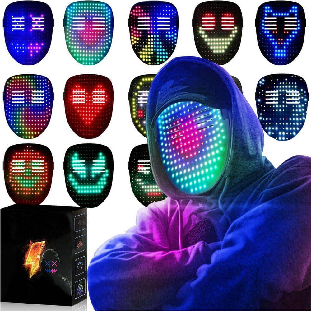 OBJLGEV LED Gesture Sensing Transforming Glow Mask for Halloween Party Rave Masquerade Luminous Digital Display