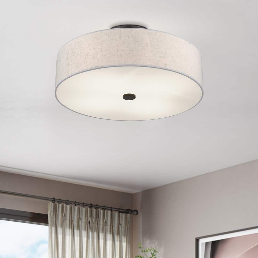 Meridian English Bronze 4-Light Indoor/Outdoor Drum Shade Flush Mount
