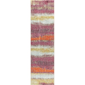 Contemporary POP Modern Abstract Vintage Cream/Pink 2 ft. 3 in. x 8 ft. Runner Rug
