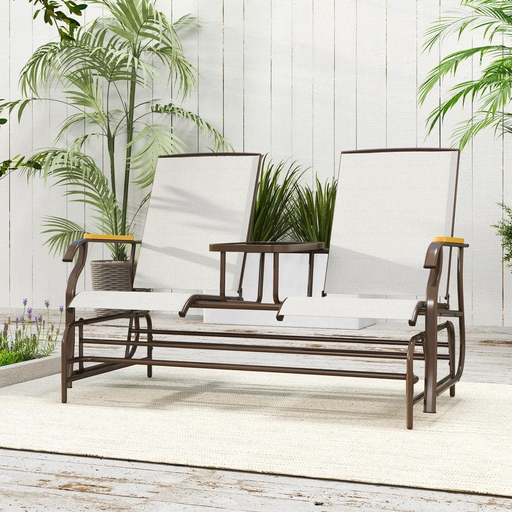2-Person Outdoor Metal Glider Bench, Patio Swing Chair with Breathable Mesh